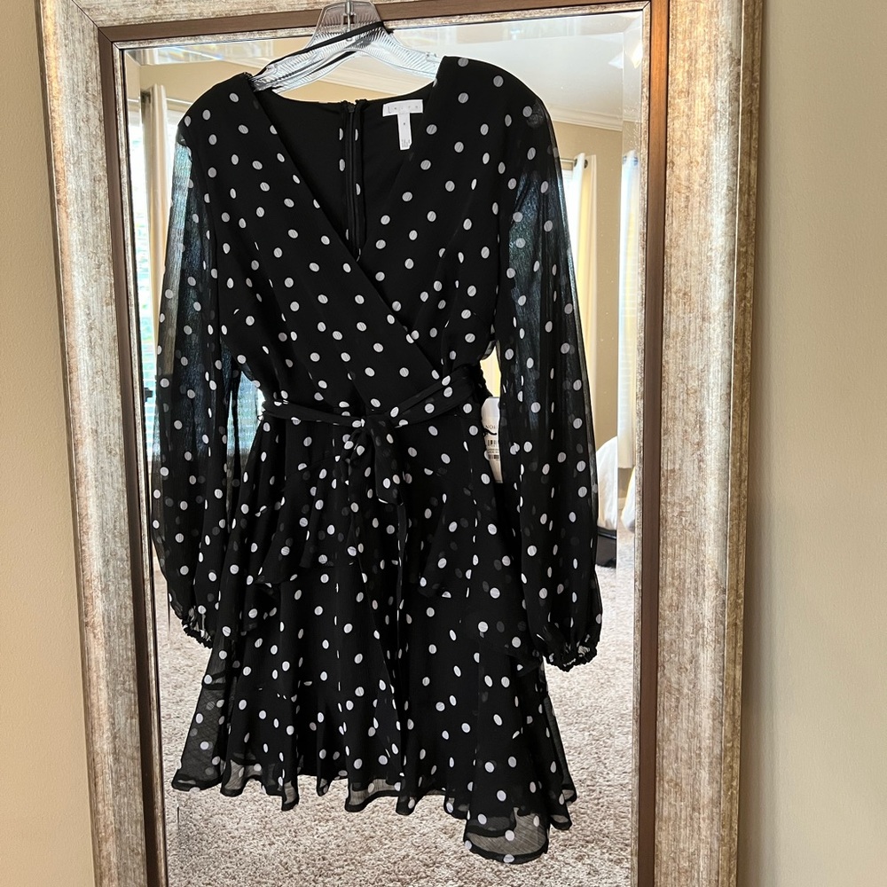 Leith - Black and White polka Dot Skater Flare Dress (NWT) - Size M
